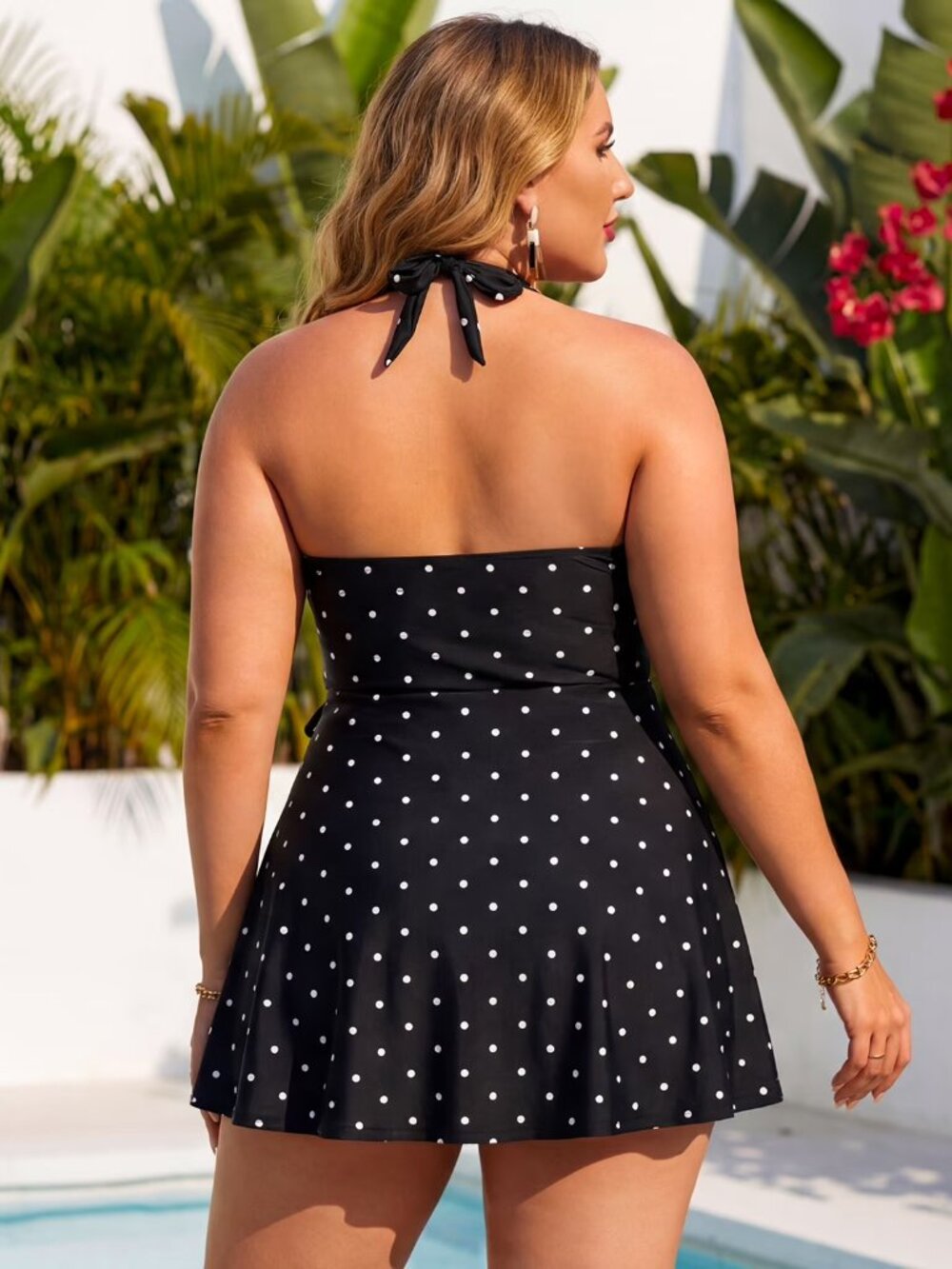 🩱 Ocean Blues Black Polka Dot Halter Swimdress NWT XL 🖤 - Picture 4 of 6